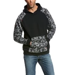 Ariat Work FR Sweatshirts: Men's 10023989 Black Digi FR Durastretch Patriot Hoodie