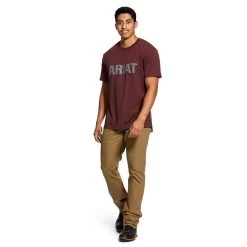 Ariat Rebar Shirts: Men's 10030289 Burgundy Heather Rebar Cotton Strong Block T-Shirt -Work Clothes Discount Store 10030289 full