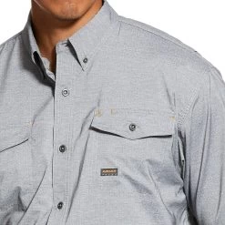 Ariat Rebar Shirts: Men's 10031024 Charcoal VentTEK DuraStretch Tough Work Shirt -Work Clothes Discount Store 10031024 detail02
