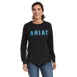 Ariat Rebar Shirts: Women's 10033084 Black Cotton Strong Long Sleeve Block T-Shirt