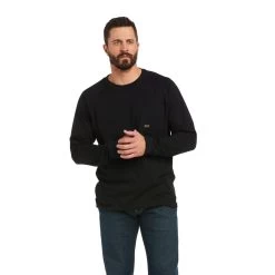 Ariat Rebar Shirts: Men's 10037654 Black Cotton Strong Roughneck Graphic Long Sleeve T-Shirt
