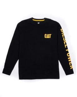 CAT Shirts: Men's 1010042 10158 Black Diesel Power Long Sleeve Tee Shirt