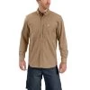 Carhartt Shirt Men's: 102538 253 Dark Khaki Long Sleeve Rugged Professional -Work Clothes Discount Store 102538253