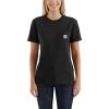 Carhartt Women's Shirt: WK87 103067 001 Black Short Sleeve Pocket Loose Fit Tshirt -Work Clothes Discount Store 103067001