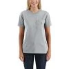 Carhartt Women's Shirt: WK87 103067 034 Heather Grey Short Sleeve Pocket Loose Fit Tshirt -Work Clothes Discount Store 103067034