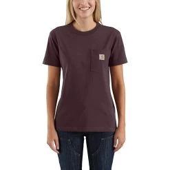 Carhartt Women's Shirt: WK87 103067 643 Deep Wine Short Sleeve Loose Fit Pocket Tshirt