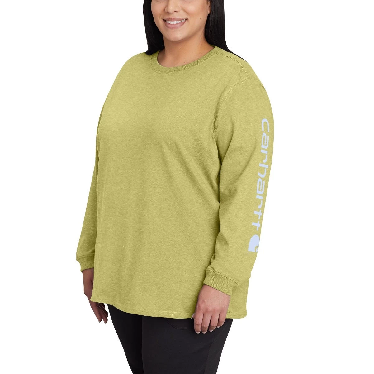 Carhartt Shirts: Women's 103401 GB9 Green Olive Heather Loose Fit Heavy Weight Long Sleeve Graphic T-Shirt 4 Carhartt Shirts: Women's 103401 GB9 Green Olive Heather Loose Fit Heavy Weight Long Sleeve Graphic T-Shirt - Image 2