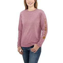 Carhartt Shirts: Women's 103401 V55 Foxglove Snow Heather Loose Fit Heavy Weight Long Sleeve Graphic T-Shirt