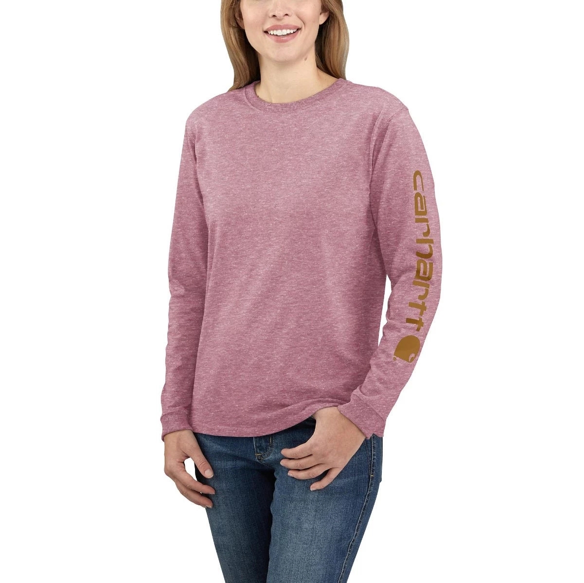 Carhartt Shirts: Women's 103401 V55 Foxglove Snow Heather Loose Fit Heavy Weight Long Sleeve Graphic T-Shirt 3 Carhartt Shirts: Women's 103401 V55 Foxglove Snow Heather Loose Fit Heavy Weight Long Sleeve Graphic T-Shirt