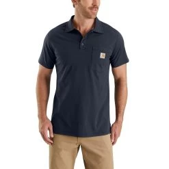 Carhartt Force Shirts: Men's 103569 412 Navy Force Cotton Delmont Pocket Polo