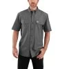 Carhartt Shirt: Men's 104369 BKC Black Chambray Midweight Short Sleeve Button Down Shirt -Work Clothes Discount Store 104369bkc