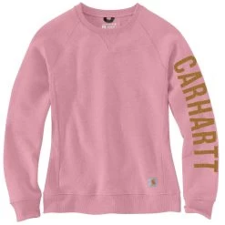 Carhartt Sweatshirts: Women's 104410 V48 Foxglove Heather Crewneck Relaxed Fit Graphic Sweatshirt -Work Clothes Discount Store 104410 v48 2edit