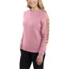Carhartt Sweatshirts: Women's 104410 V48 Foxglove Heather Crewneck Relaxed Fit Graphic Sweatshirt -Work Clothes Discount Store 104410 v48 edit