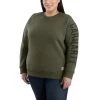 Carhartt Sweatshirts: Women's 104410 G73 Basil Heather Crewneck Relaxed Fit Graphic Sweatshirt -Work Clothes Discount Store 104410 g73 wf21p b