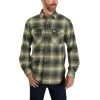 Carhartt Shirts: Men's 104449 G42 Winter Moss Relaxed Fit Flannel Plaid Shirt -Work Clothes Discount Store 104449g42