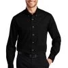 Port Authority Shirts: Men's S600T BK Black Button Down Long Sleeve Twill Shirt -Work Clothes Discount Store 105 black 1 tls600tblackmodelfront2 337w