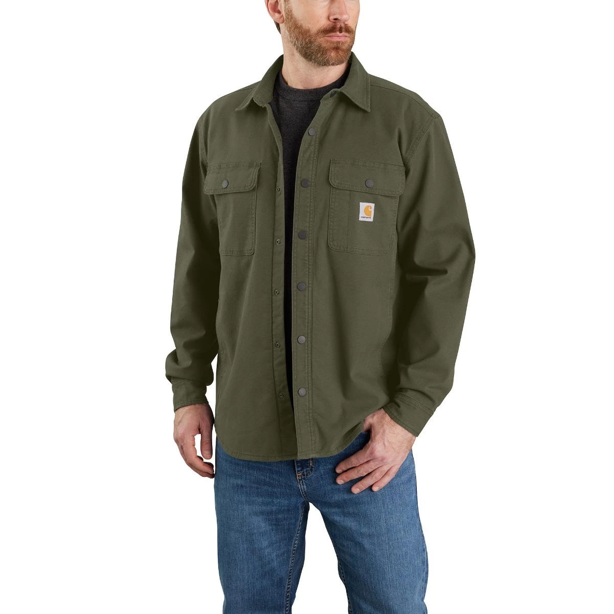 Carhartt Shirts: Men's 105419 G72 Basil Rugged Flex Canvas Fleece-Lined Shirt Jacket 3 Carhartt Shirts: Men's 105419 G72 Basil Rugged Flex Canvas Fleece-Lined Shirt Jacket