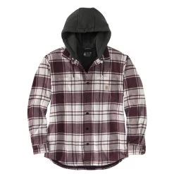 Carhartt Shirts: Men's 105621 W03 Malt Rugged Flex Flannel Fleece Lined Hooded Shirt Jacket