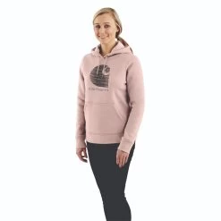 Carhartt Sweatshirts: Women's 105636 P15 Ash Rose Rain Defender Relaxed Fit “C” Logo Graphic Sweatshirt -Work Clothes Discount Store 105636 p15 wf22 cm