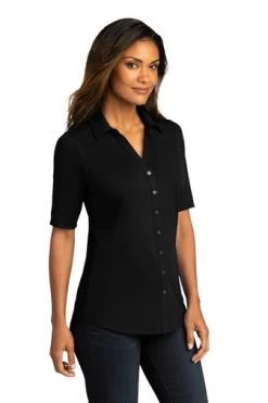 Port Authority Shirts: Women's LK682 BLK Black City Stretch Top -Work Clothes Discount Store 10863 black 4 lk682blackmodel3q 337w