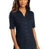 Port Authority Shirts: Women's LK682 RBN River Blue Navy City Stretch Top -Work Clothes Discount Store 10863 riverblnv 1 lk682riverblnvmodelfront 337w