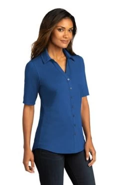Port Authority Shirts: Women's LK682 TB True Blue Navy City Stretch Top -Work Clothes Discount Store 10863 trueblue 4 lk682truebluemodel3q 337w