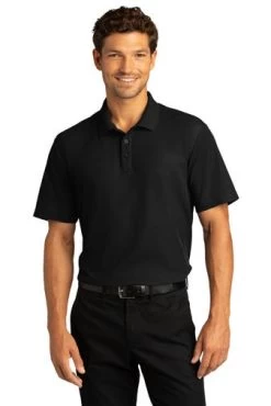 Port Authority Shirts: Men's K810 DBK Deep Black SuperPro React Polo Shirt -Work Clothes Discount Store 10871 deepblack 1 k810deepblackmodelfront 337w