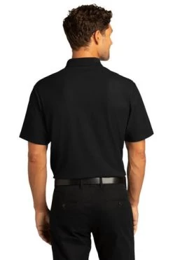 Port Authority Shirts: Men's K810 DBK Deep Black SuperPro React Polo Shirt -Work Clothes Discount Store 10871 deepblack 2 k810deepblackmodelback 337w