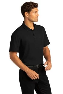 Port Authority Shirts: Men's K810 DBK Deep Black SuperPro React Polo Shirt -Work Clothes Discount Store 10871 deepblack 4 k810deepblackmodel3q 337w