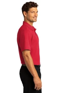 Port Authority Shirts: Men's K810 RRD Rich Red SuperPro React Polo Shirt -Work Clothes Discount Store 10871 richred 3 k810richredmodelside 337w