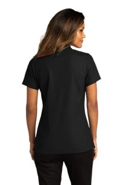 Port Authority Shirts: Women's LK810 DBK Deep Black SuperPro React Polo Shirt -Work Clothes Discount Store 10874 deepblack 2 lk810deepblackmodelback 337w