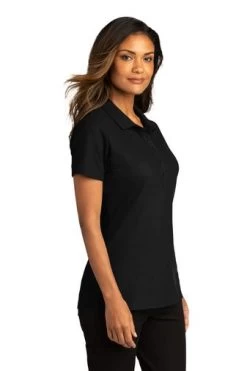 Port Authority Shirts: Women's LK810 DBK Deep Black SuperPro React Polo Shirt -Work Clothes Discount Store 10874 deepblack 4 lk810deepblackmodel3q 337w