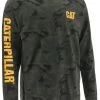 CAT Apparel Shirts: Men's 1510034 11790 Night Camo Trademark Banner Long-Sleeve Tee Shirt -Work Clothes Discount Store 1510034 11790 1