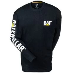 CAT Shirts: Men's Black 1510034 016 Long-Sleeve Cotton Trademark Tee Shirt -Work Clothes Discount Store 1510034 catf 01