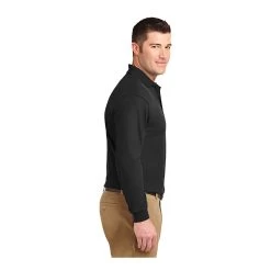 Port Authority Shirts: Men's K500LS BLK Black Long Sleeve Silk Touch Sport Shirt -Work Clothes Discount Store 1557 black 3 k500lsblackmodelside1 337wedit
