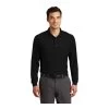 Port Authority Shirts: Men's K500LSP BLK Black Silk Touch Long Sleeve Pocket Polo Shirt -Work Clothes Discount Store 295 black 1 k500lspblackmodelfront2 337wedit