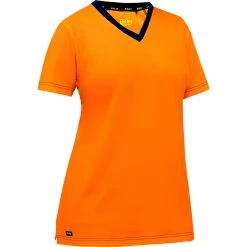 Bisley By PIP Shirts: Women's 310W1118 O Orange Non-ANSI Short Sleeve V Neck T-Shirt