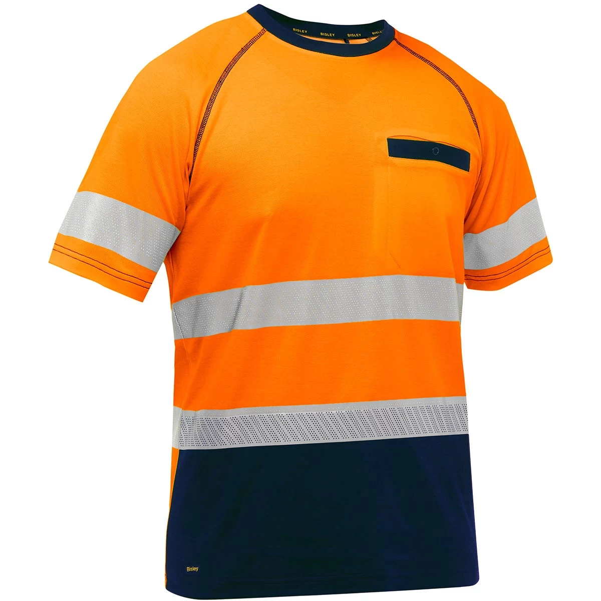 Bisley By PIP Shirts: Men's 312M1118T ON Orange Navy Bottom ANSI Type R Class 2 Short Sleeve T-Shirt 3 Bisley By PIP Shirts: Men's 312M1118T ON Orange Navy Bottom ANSI Type R Class 2 Short Sleeve T-Shirt