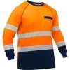 Bisley By PIP Shirts: Men's 313M6118T ON Orange Navy Bottom ANSI Type R Class 3 Long Sleeve Shirt -Work Clothes Discount Store 313m6118t on omf