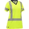 Bisley By PIP Shirts: Women's 313W1118H Y Yellow ANSI Type R Class 2 Short Sleeve V Neck T-Shirt -Work Clothes Discount Store 313w1118h y omf