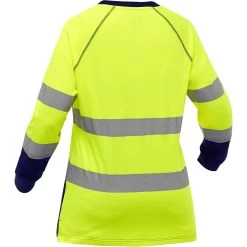 Bisley By PIP Shirts: Women's 313W6118T YN Yellow Navy Bottom ANSI Type R Class 3 Long Sleeve V Neck T Shirt 5 Bisley By PIP Shirts: Women's 313W6118T YN Yellow Navy Bottom ANSI Type R Class 3 Long Sleeve V Neck T Shirt -Work Clothes Discount Store 313w6118t yn omb