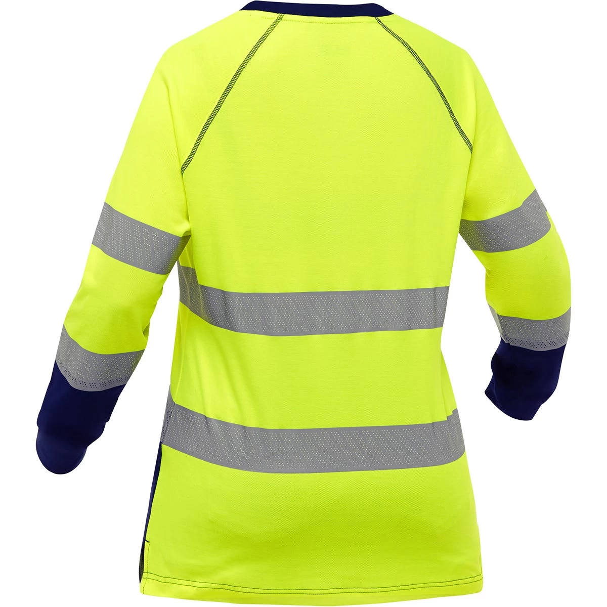 Bisley By PIP Shirts: Women's 313W6118T YN Yellow Navy Bottom ANSI Type R Class 3 Long Sleeve V Neck T Shirt 4 Bisley By PIP Shirts: Women's 313W6118T YN Yellow Navy Bottom ANSI Type R Class 3 Long Sleeve V Neck T Shirt - Image 2