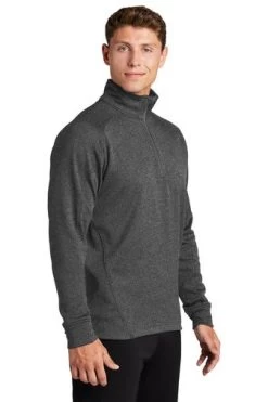 Sport-Tek Sweatshirts: Men's F247 GRA Graphite Heather Tech Fleece 1/4-Zip Pullover -Work Clothes Discount Store 4718 gphheather 4 f247gphheathermodel3q1 337w