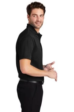 Port Authority Shirts: Men's K527 BLK Black Tech Pique Polo -Work Clothes Discount Store 4724 black 3 k527blackmodelside1 337w