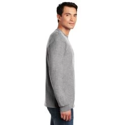 Gildan Shirt: Men's 5400 SG Sport Grey Heavy Cotton Long Sleeve 11 Gildan Shirt: Men's 5400 SG Sport Grey Heavy Cotton Long Sleeve -Work Clothes Discount Store 5400 sportgrey model side