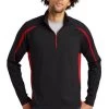 Sport-TeK Sweatshirts: Men's ST851 BTR Black True Red Stretch 1/2-Zip Colorblock Pullover