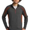 Sport-TeK Sweatshirts: Men's ST851 CGDO Charcoal Grey Deep Orange Stretch 1/2-Zip Colorblock Pullover -Work Clothes Discount Store 5496 chgydpor 1 st851chgydpormodelfront1 337w