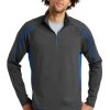 Sport-TeK Sweatshirts: Men's ST851 CGTR Charcoal Grey True Royal Stretch 1/2-Zip Colorblock Pullover