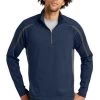 Sport-TeK Sweatshirts: Men's ST851 TNCG True Navy Charcoal Grey Stretch 1/2-Zip Colorblock Pullover -Work Clothes Discount Store 5496 tnvchargy 1 st851tnvchargymodelfront1 337w