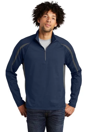 Sport-TeK Sweatshirts: Men's ST851 TNCG True Navy Charcoal Grey Stretch 1/2-Zip Colorblock Pullover 3 Sport-TeK Sweatshirts: Men's ST851 TNCG True Navy Charcoal Grey Stretch 1/2-Zip Colorblock Pullover